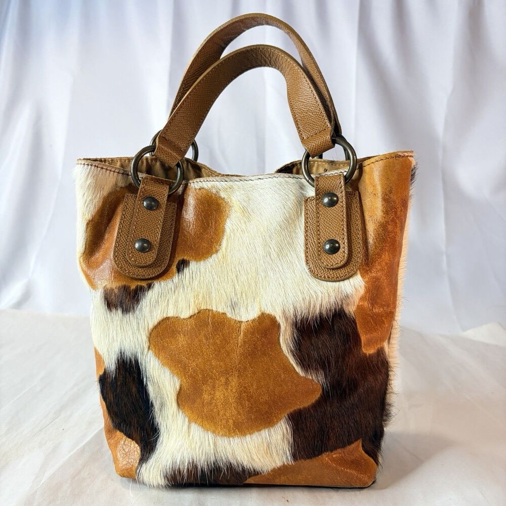 Maurizio Taiuti Hair-On Cowhide Leather Tote Handbag Purse Made in Italy